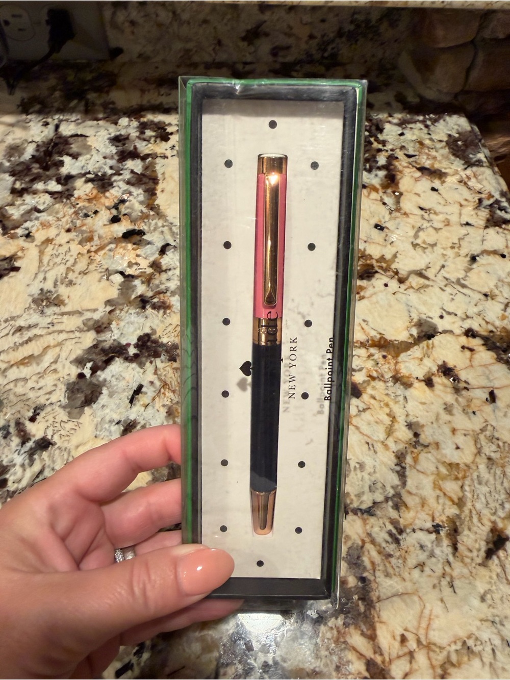 kate spade Two-Tone Black & Pink Ballpoint Pen with Gold Accents